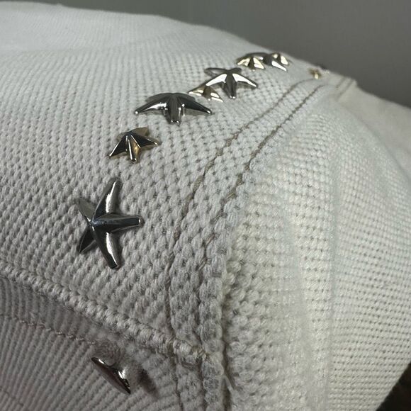 Jimmy Choo Pegasi Large Canvas Tote Bag Off White Neutral Star Studded - Picture 12 of 16